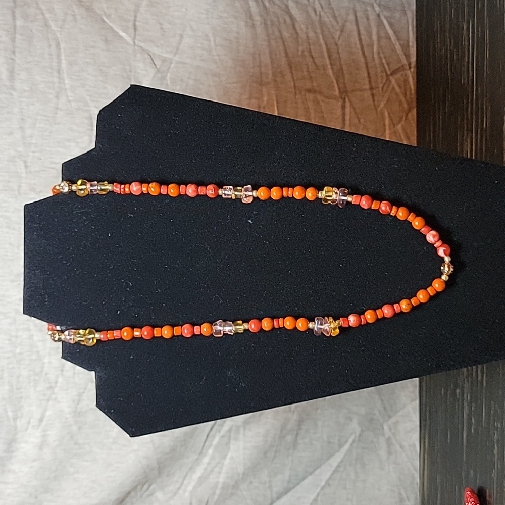 Upcycled Orange Stone and Glass Necklace